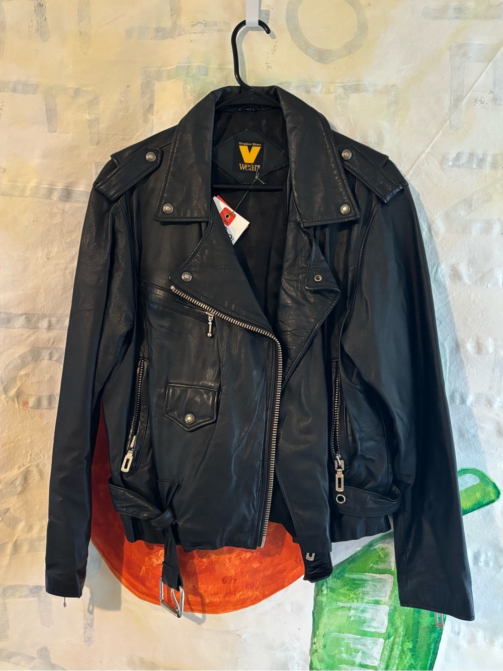 Vintage “Virginia Slims” V Wear Black Leather Moto Jacket